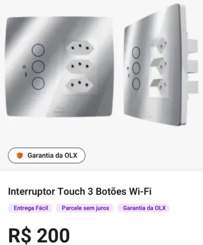 Interruptor Touch 3 Botões e 3 tomadas Wi-Fi