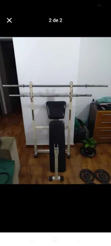 Kit academia,mesa de supino barras e halteres