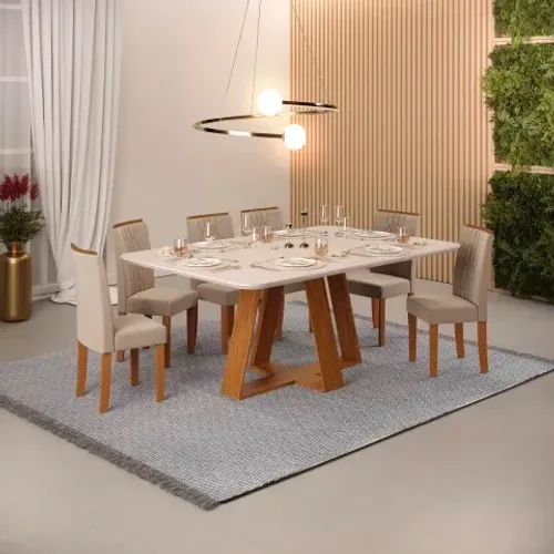 Mesa com 6 cadeiras e tampo de vidro - ENTREGA E MONTAGEM GRÁTIS 