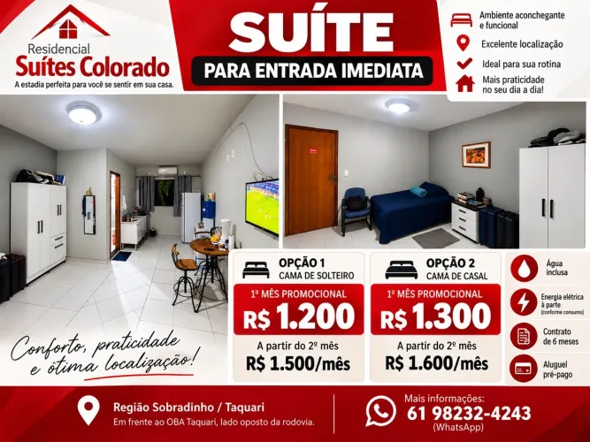 Kitnet disponível para entrada imediata -Suites Colorado *