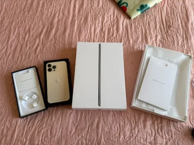 caixa de iphone 13 pro max gold e ipad 9 geração