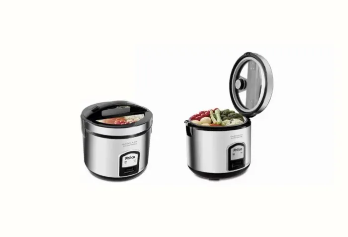 Panela Elétrica de Arroz, Legumes no Vapor, Visor em Vidro, Inox Philco 10 Xícaras 127v   