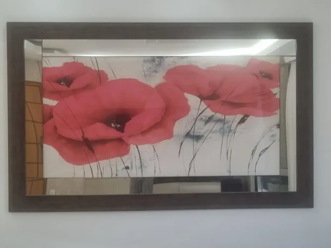 Quadro moldura em madeira e fundo espelhado 174x107x2cm