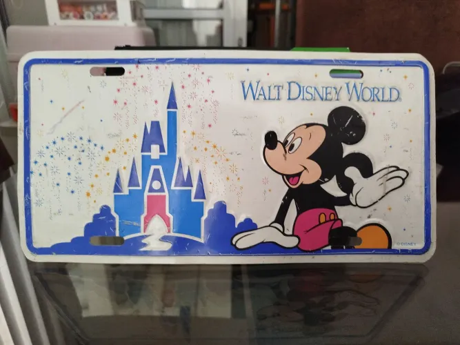 Placa Decorativa Vintage Walt Disney world Mickey Mouse e Castelo( anos 90)
