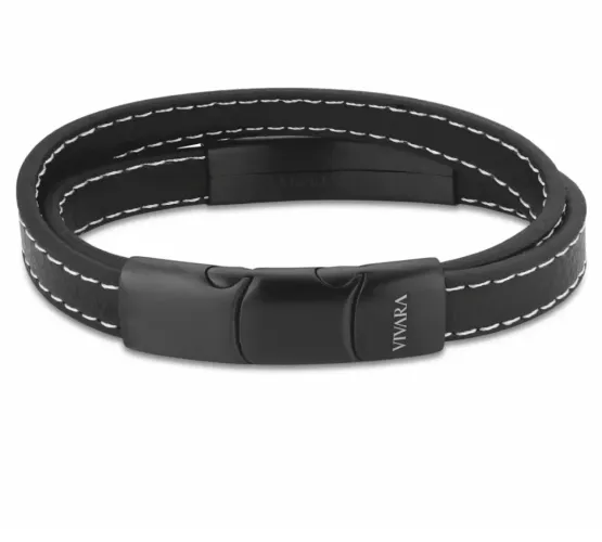 Pulseira Vivara Life em Aço e Couro Preto