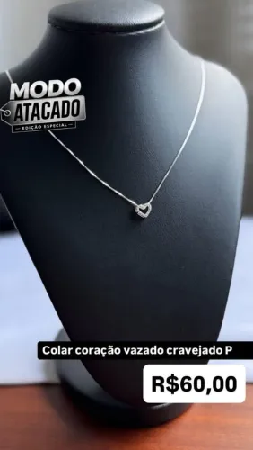 Colar Coração Vazado Cravejado P Prata 925
