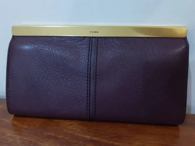 Carteira Clutch Fossil Kayla Couro Genuíno Vinho - Nova Com Etiqueta.