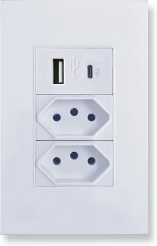 Tomada de Parede com USB e Tipo-C 2P+T - Carregador Embutido