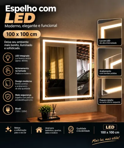 Espelho Com Led 100cm Detalhe