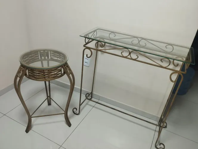 Aparador + mesa lateral em ferro e vidro - estilo clássico/vintage