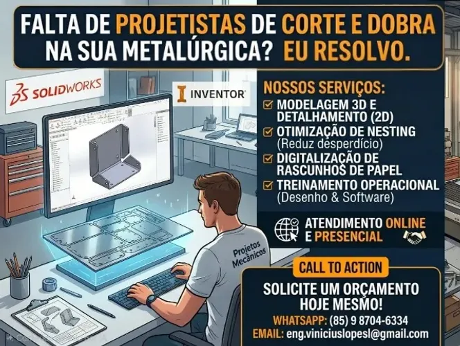 Projetista Mecânico SolidWorks / Inventor | Corte, Dobra e Nesting (CNC)