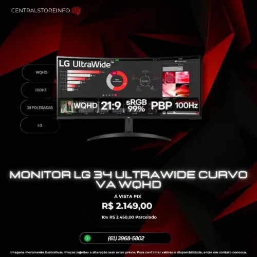 MONITOR LG 34 ULTRAWIDE CURVO VA WQHD