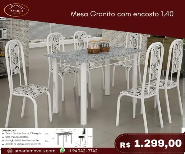 Mesa Granito com encosto 1,40 a pronta entrega