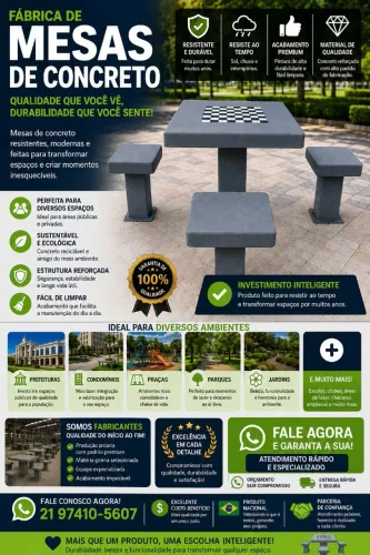 Conjunto de Mesa e Bancos de Concreto para Área Externa