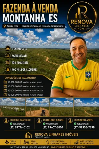 ? FAZENDA PARA GADO À VENDA | 100 ALQUEIRES EM MONTANHA/ES ?