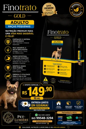 Ração para cachorro FINOTRATO GOLD 10kg, ração super premium 