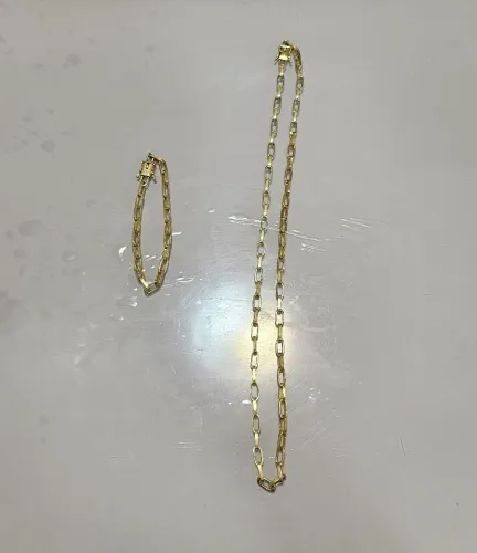 Kit corrente + pulseira de moeda antiga