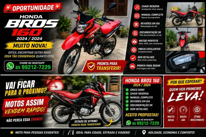 Honda Bros 160 2024/24 | Estado de Vitrine | Chave Reserva | Manual | Revisada
