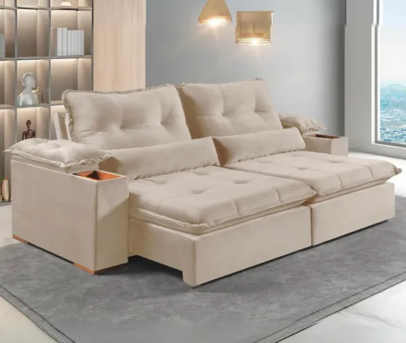 Sofá Retrátil e Reclinável Supreme Veludo 2,50m com Porta Copos