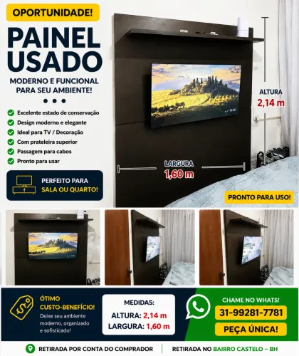 Painel para TV Cor Cobre 1,60 x 2,14 m com Prateleira - Excelente Estado