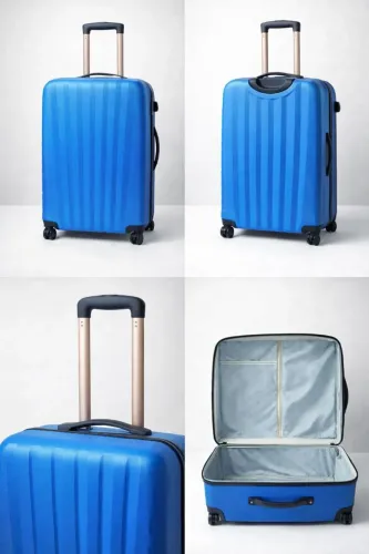 Mala de Viagem Grande, Azul, Rígida, 4 Rodinhas e Interior Forrado