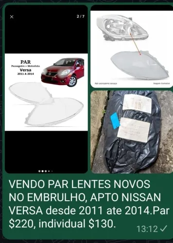 VENDO PAR LENTES NOVOS , AINDA NO EMBRULHO DO M.L, NISSAN VERSA 2011 ate 2013