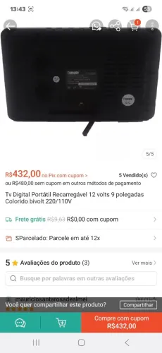 Vendo TV 9 polegadas marca tomate em estado de nova,pouco uso.