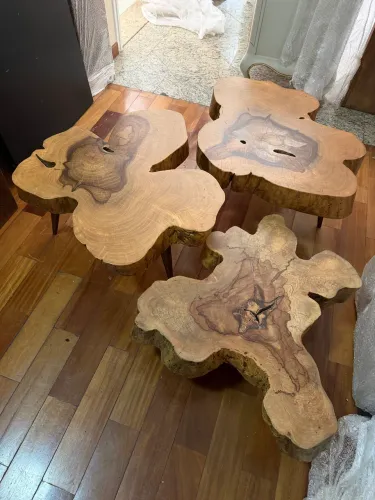 Trio de mesas de centro madeira maciça