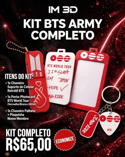 BTS Army Completo 3D - Porta Photocard + Chaveiros Personalizados