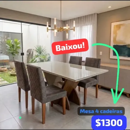 Mesa grande estilo fino 4 cadeiras muito barata