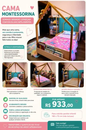 Cama Montessori Infantil em Madeira - Linda e Completa