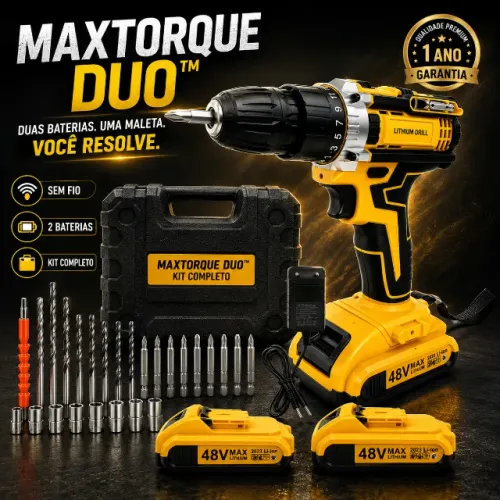 Furadeira Parafusadeira Sem Fio MaxTorque Duo? com 2 Baterias Maleta Carregador