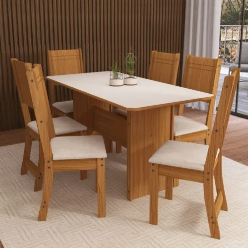Mesa Évora com 6 cadeiras - Entrega Rápida