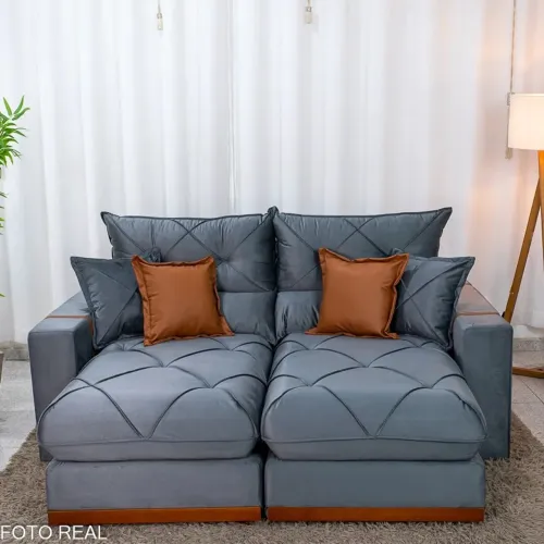 Sofá Retrátil Reclinável Gran Bello 2.00m Veludo Cinza - Molas Ensacadas