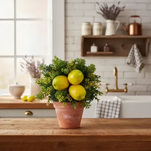 Buque Artificial Limão Siciliano Com Folhagem Para Decoração