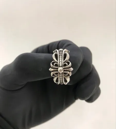 anel Chrome Hearts Diamond Double Floral Ring ch bijuteria joias prata 925 flores flor