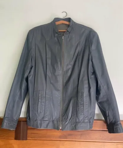 Jaqueta de Couro Cinza, Masculina Importada, Tamanho G (casaco, blusa, agasalho, roupa)!?