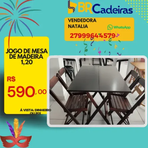 jogo de mesa de madeira dobráveis 1,20 por 70 cm Imbuia, natural e preto