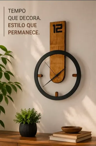 Relógio Artesanal Decorativo em Madeira - Elegância que Transforma Ambientes