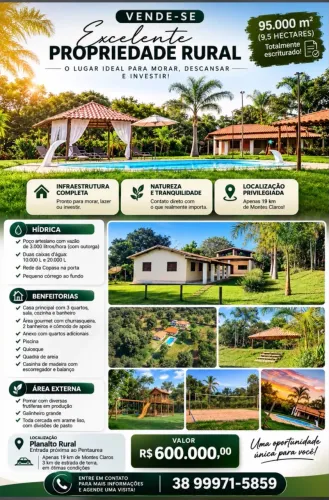 Propriedade Rural com infraestrutura completa com área de 95.000 m².