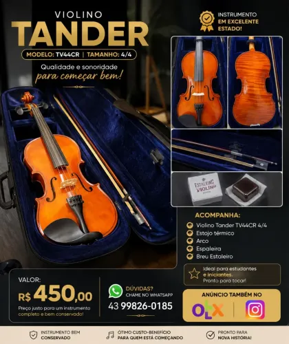Violino Tander TV44CR 4/4 - Completo