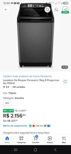 Máquina de lavar 15kg Nova