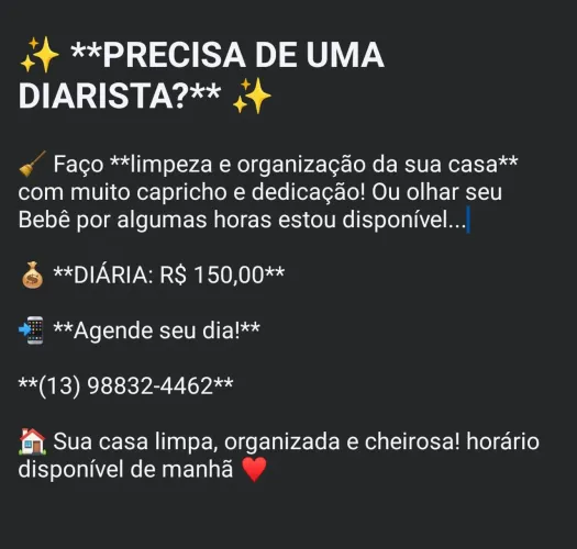 Sou diarista e babá