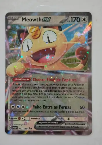 Carta colecionável pokémon original Meowth Ex (062/088)