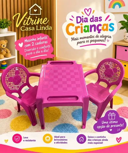 Mesa infantil +2 Cadeira de plástico 100% virgem- Entregamos em toda Manaus e interior