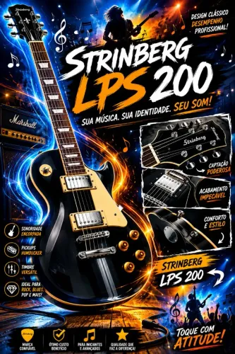 Guitarra Les Paul Strinberg LPS 200 na cor preta com acessórios.
