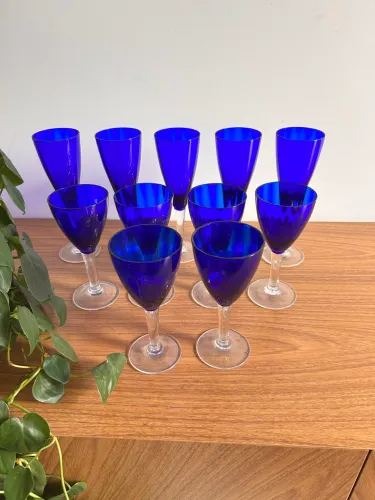 Jogo de taças de Cristal Azul Vintage
