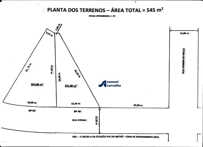 Terreno perdizes 545 m2 frente 35,43 metros ZEU frente Pacaembu