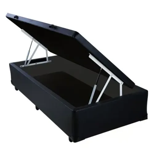 Base Bau Solteiro 88x188x40 Corino Preto