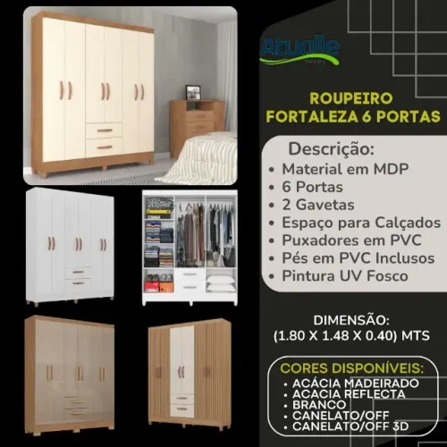 Roupeiro Fortaleza 6 Portas Novo Direto da Fabrica 